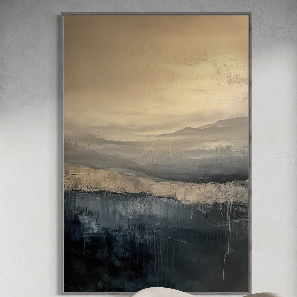 Monochrome Minimalist Mountains Black And Beige Abstract Landscape Art Print Luxury Neutral Clouds For Rustic Decor