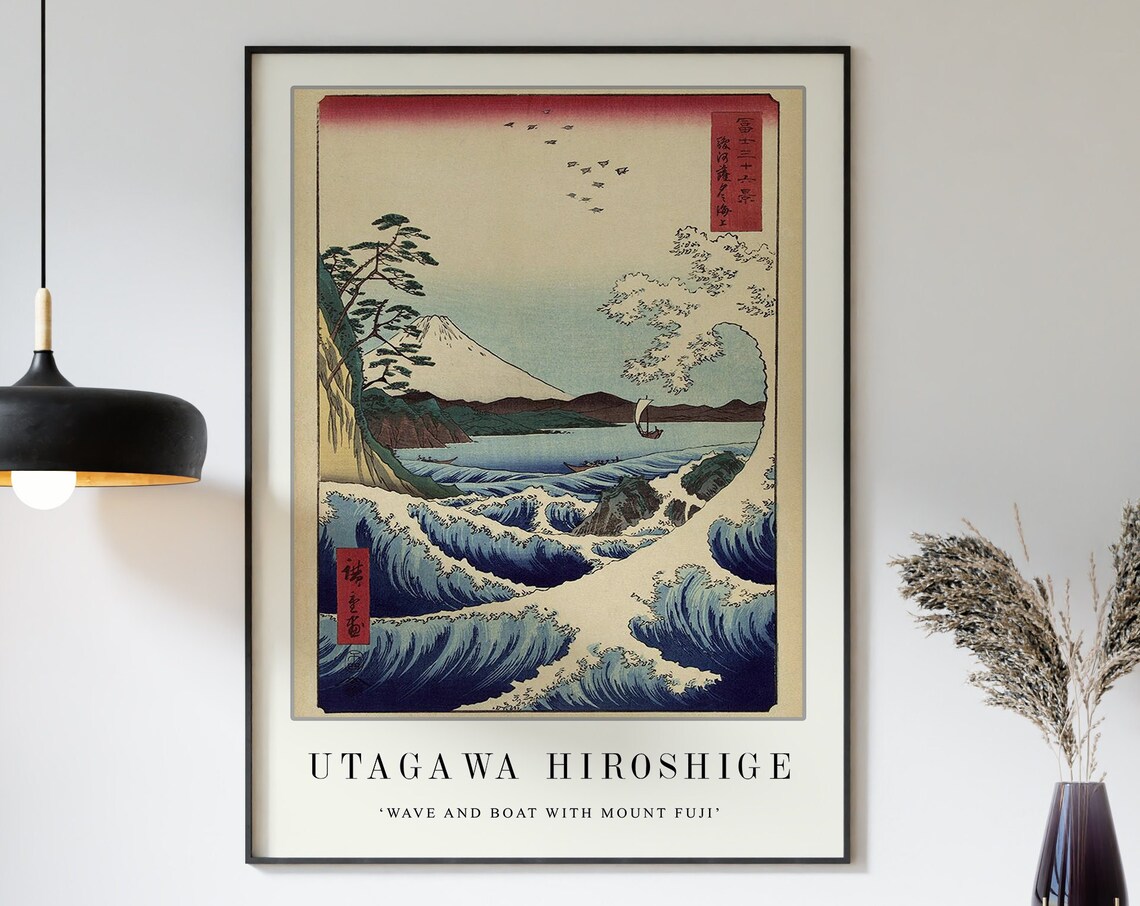 Utagawa Hiroshige Great Wave Boat with Mt Fuji Woodblock Poster - Image 3