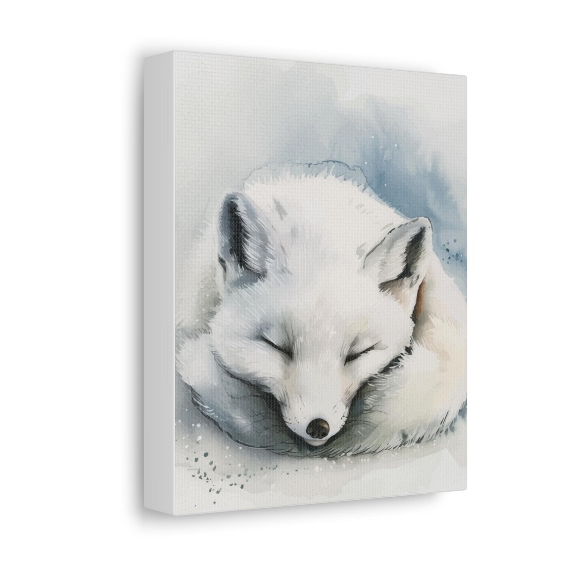 Sleeping White Arctic Fox Curled In Snow Soft Watercolor Nursery Poster - Image 3