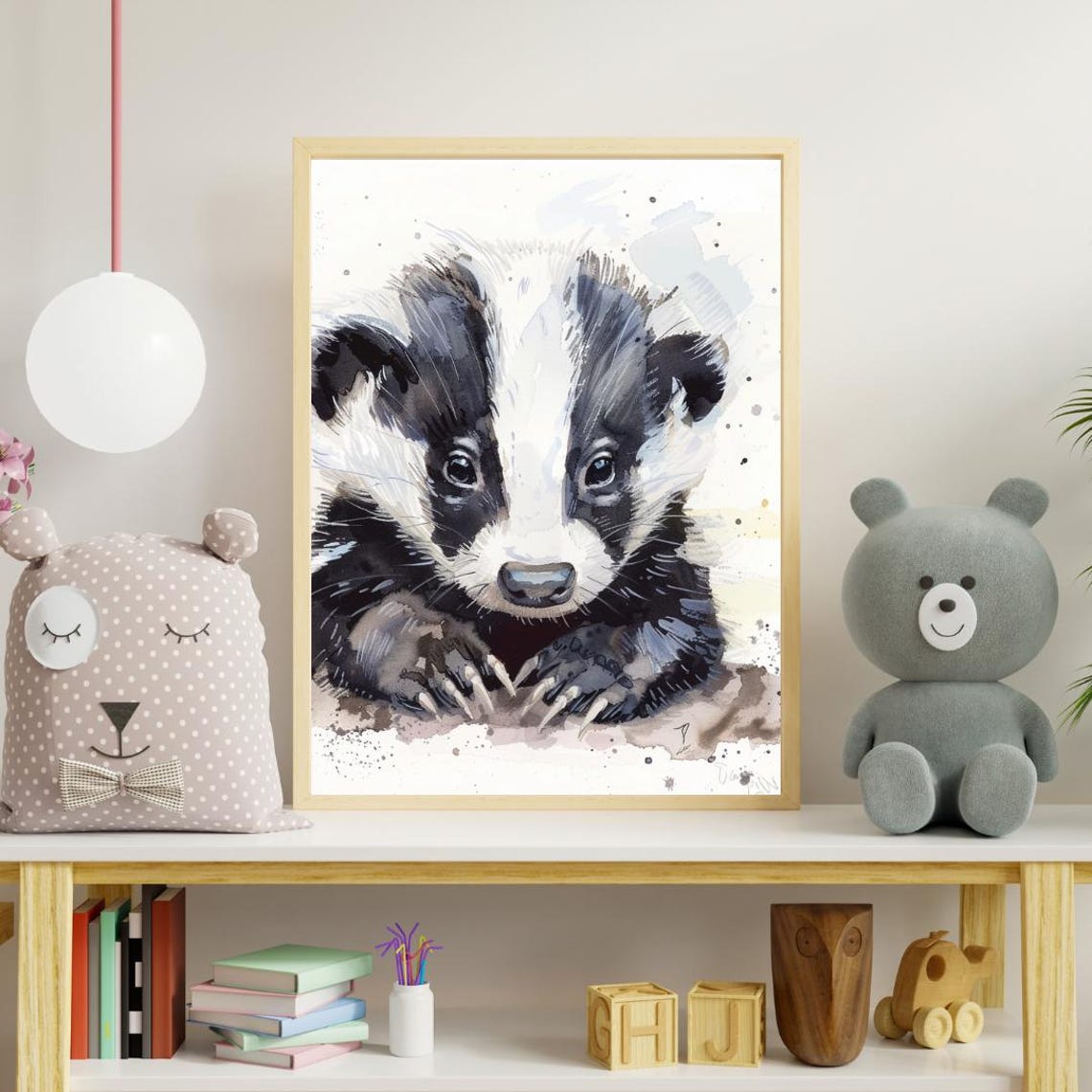 Baby Badger Watercolor Art Print