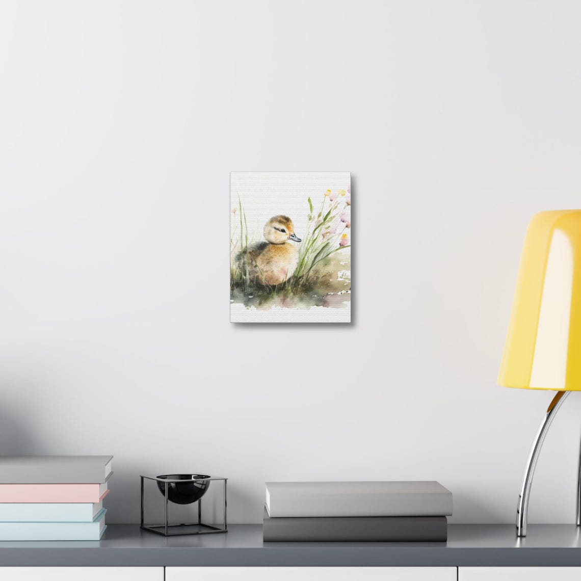 Little Duckling Among Reeds Wildflowers Soft Watercolor Nursery Poster - Image 2