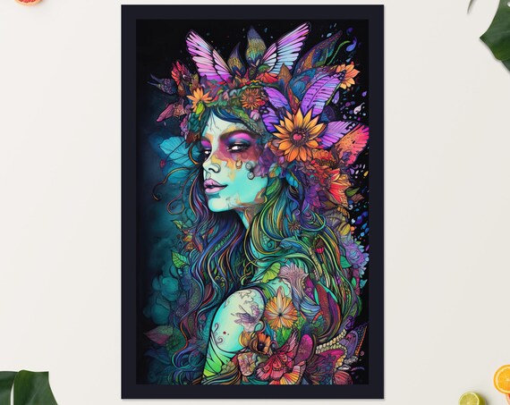 Psychedelic Neon Fairy Princess Magical Trippy Portrait Fantasy Art Print