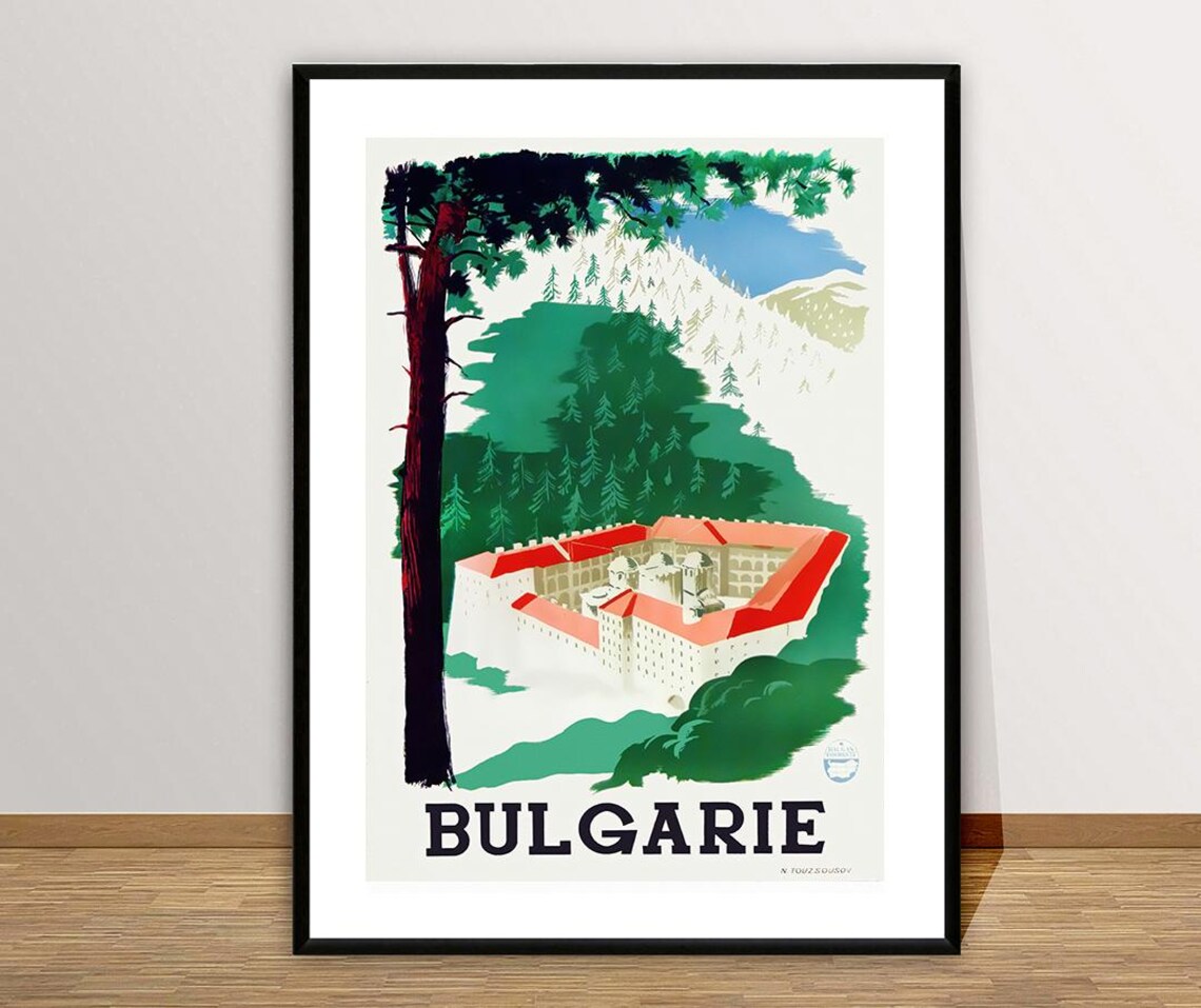 Bulgaria Mountain Monastery Pine Forest Red Roof Vintage Travel Poster - Image 2
