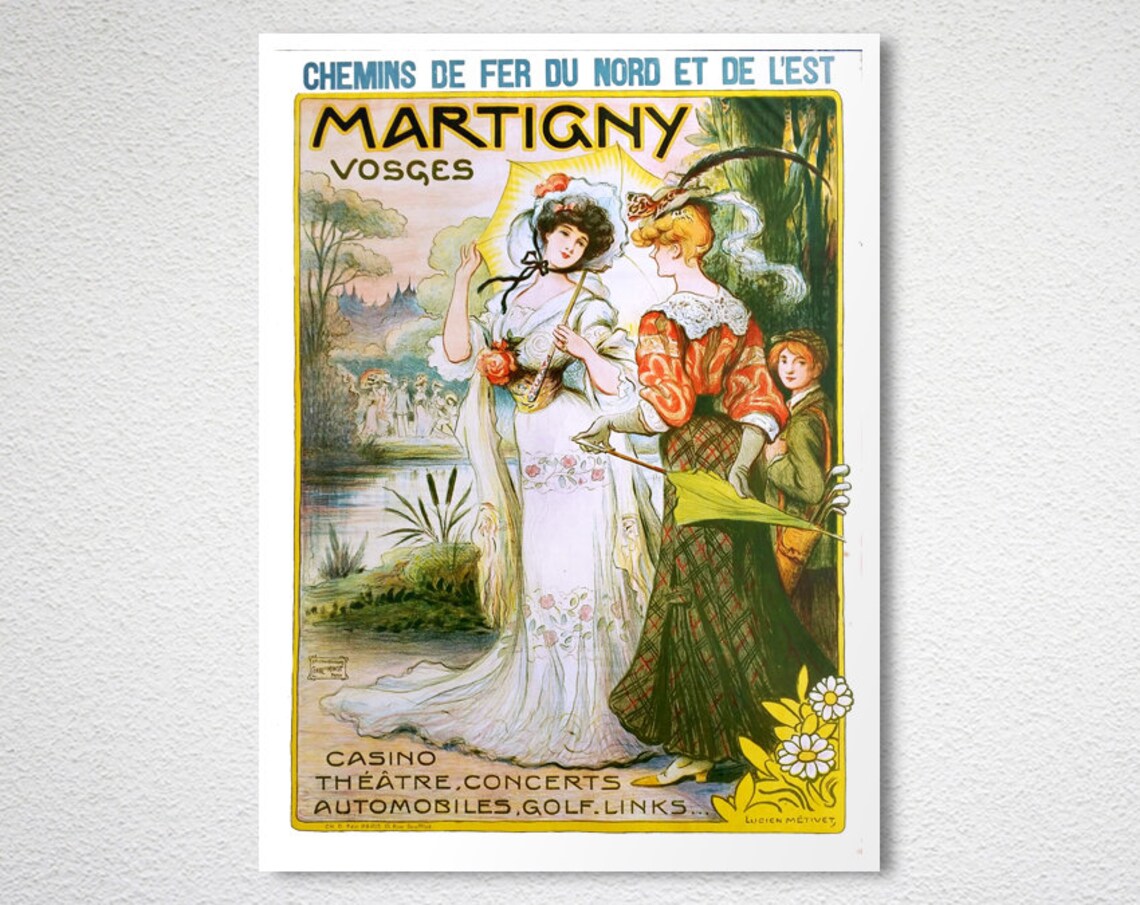 Martigny Vosges Casino Elegant Ladies Lake Vintage Travel Poster - Image 2