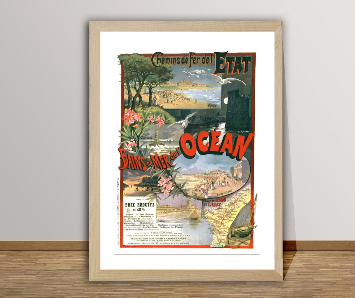 Bains De Mer De LOcean French Atlantic Coast Railway Travel Poster