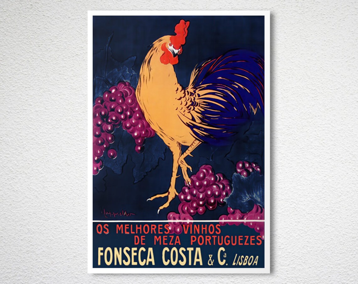 Fonseca Costa Portuguese Wine Rooster Grapes Vintage Ad Poster - Image 2