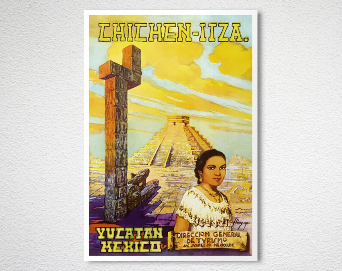 Chichen Itza Yucatan Mexico Vintage Poster Mayan Pyramid Art - Image 2