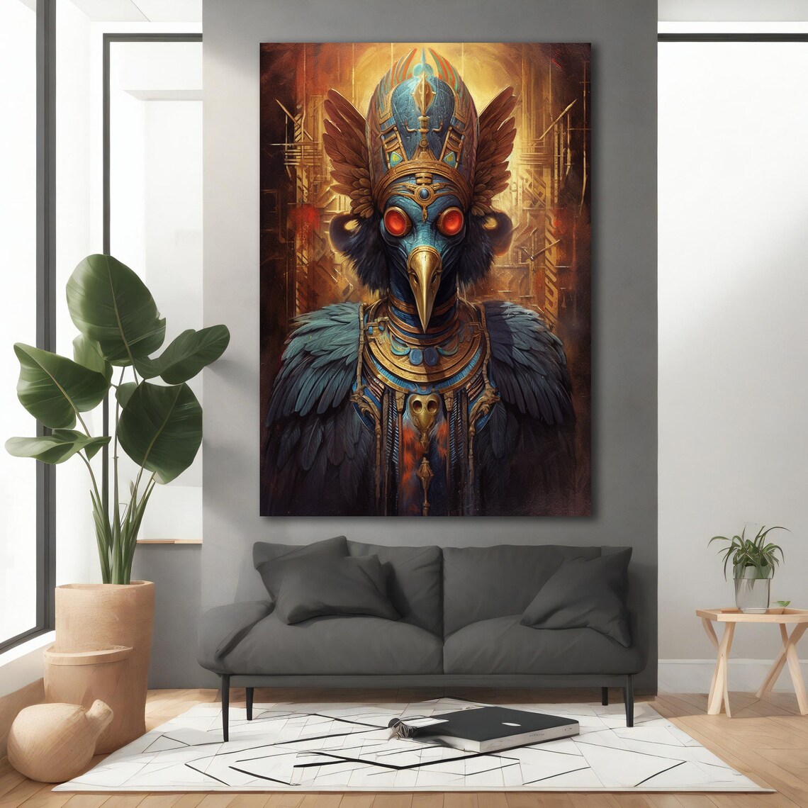 Masked Raven Bird Man Golden Egyptian Headdress Dark Fantasy Art Print - Image 3