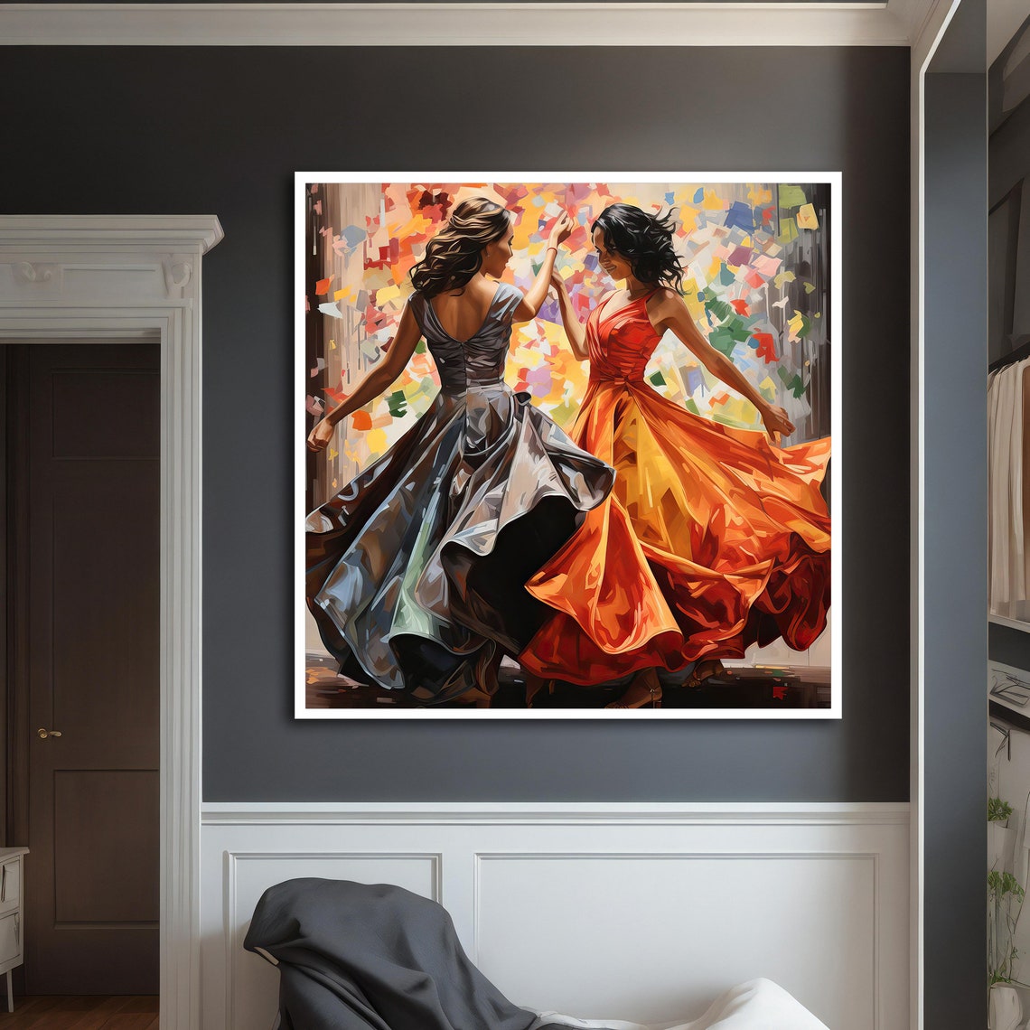 Joyful Women Dancing Flowing Gowns Colorful Celebration Dance Poster - Image 2