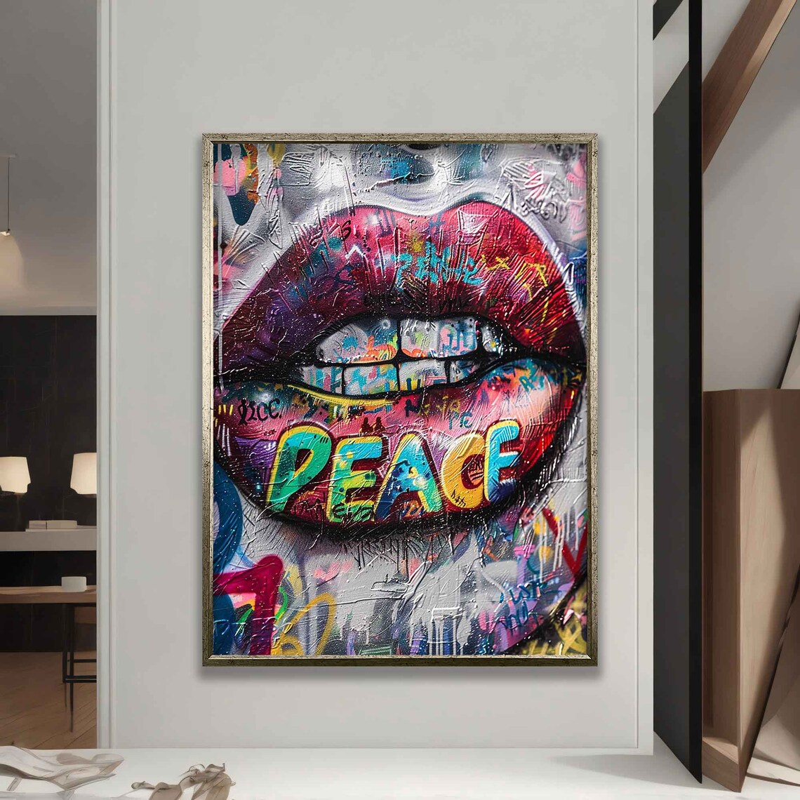 Graffiti Lip With Peace Writing, Street Art - Image 5