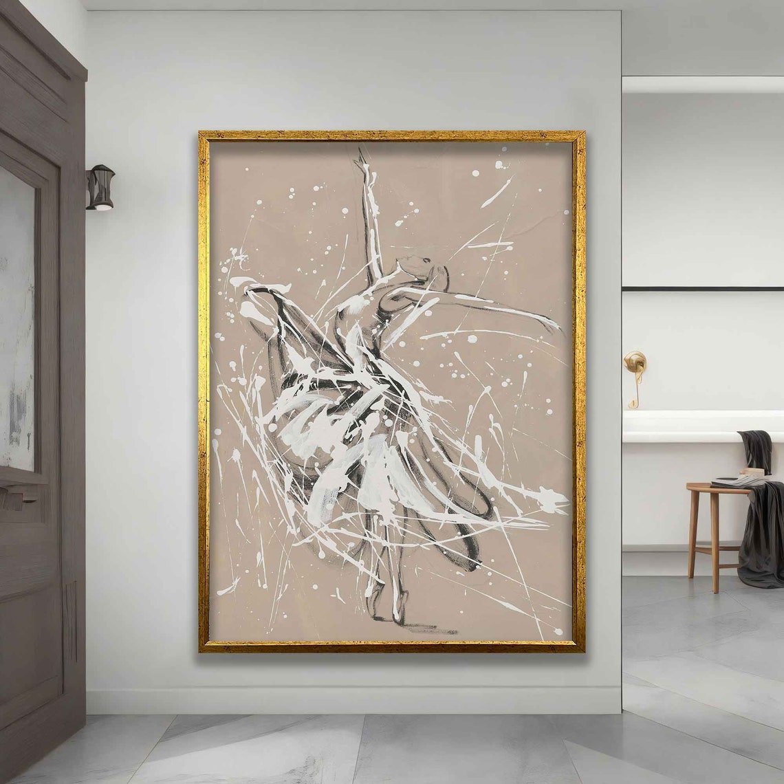 Abstract Ballerina Dancer White Ink Splash Sketch Art Wall Poster - Image 4
