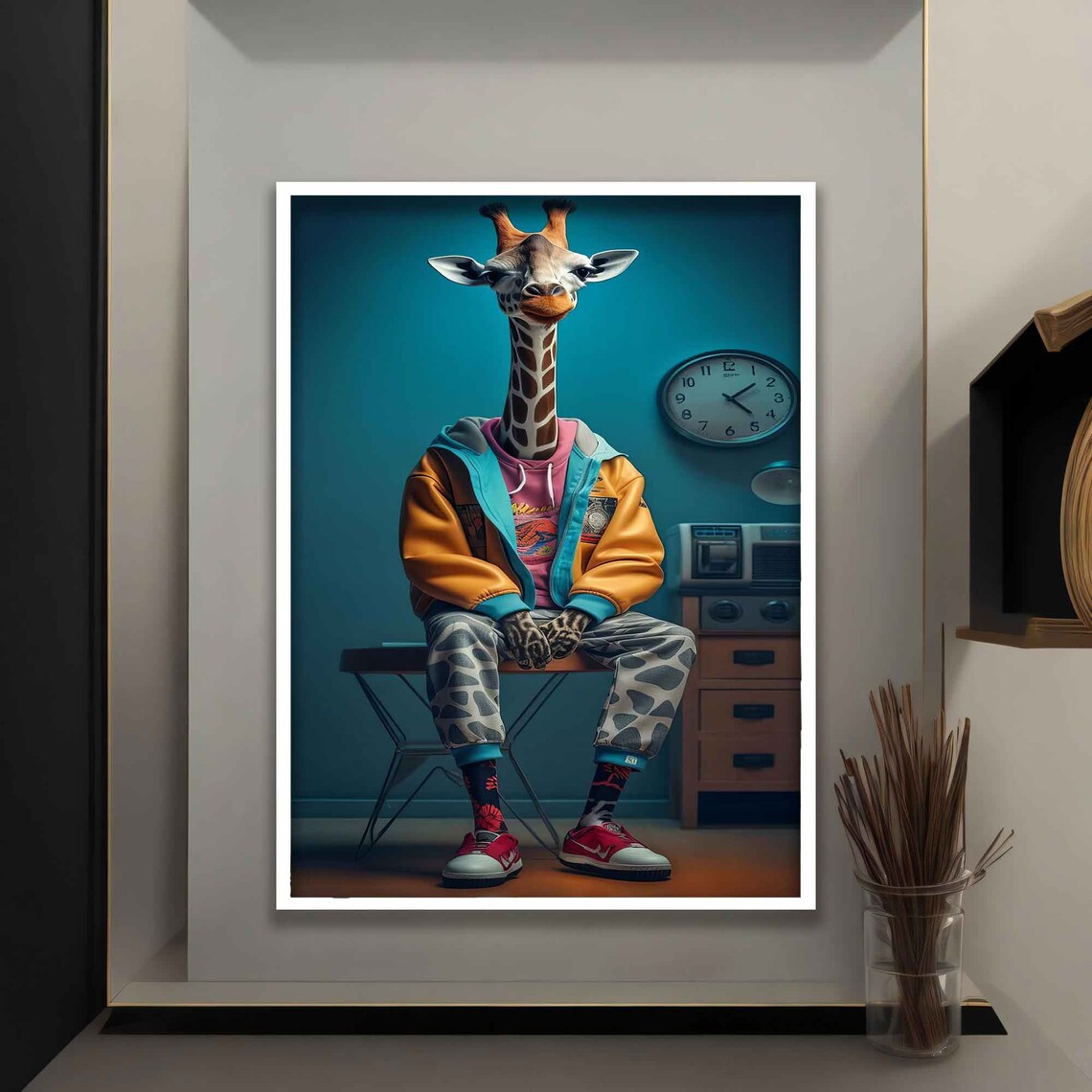 Funny Giraffe Hip Hop Outfit Streetwear Retro Room Colorful Animal Wall Art - Image 4