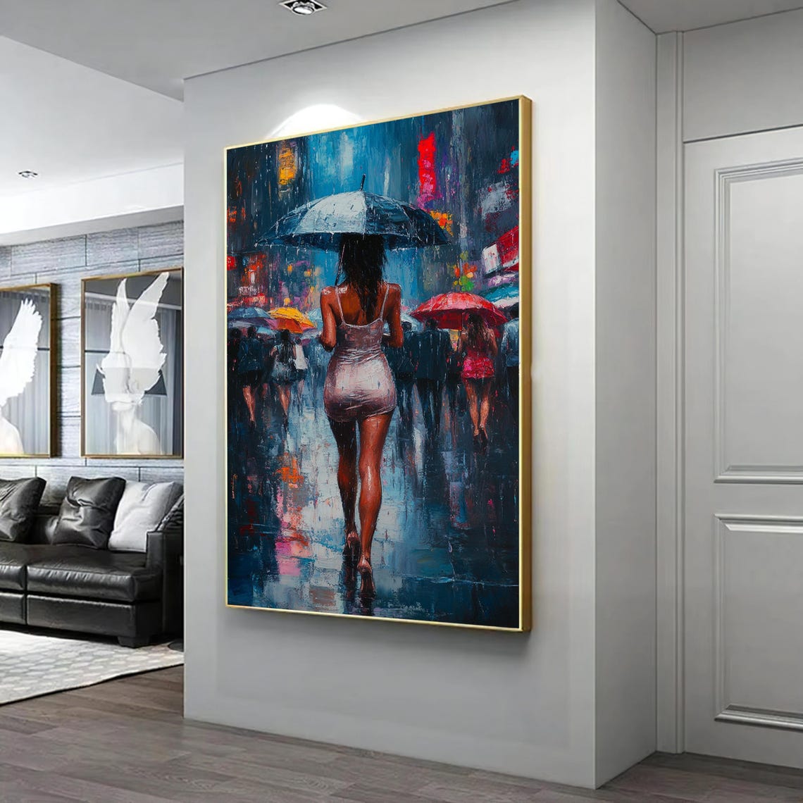 Sexy Woman Print Woman With Umbrella Art Woman In Dress Decor Sexy Woman Wall Poster Colorful Landscape Art
