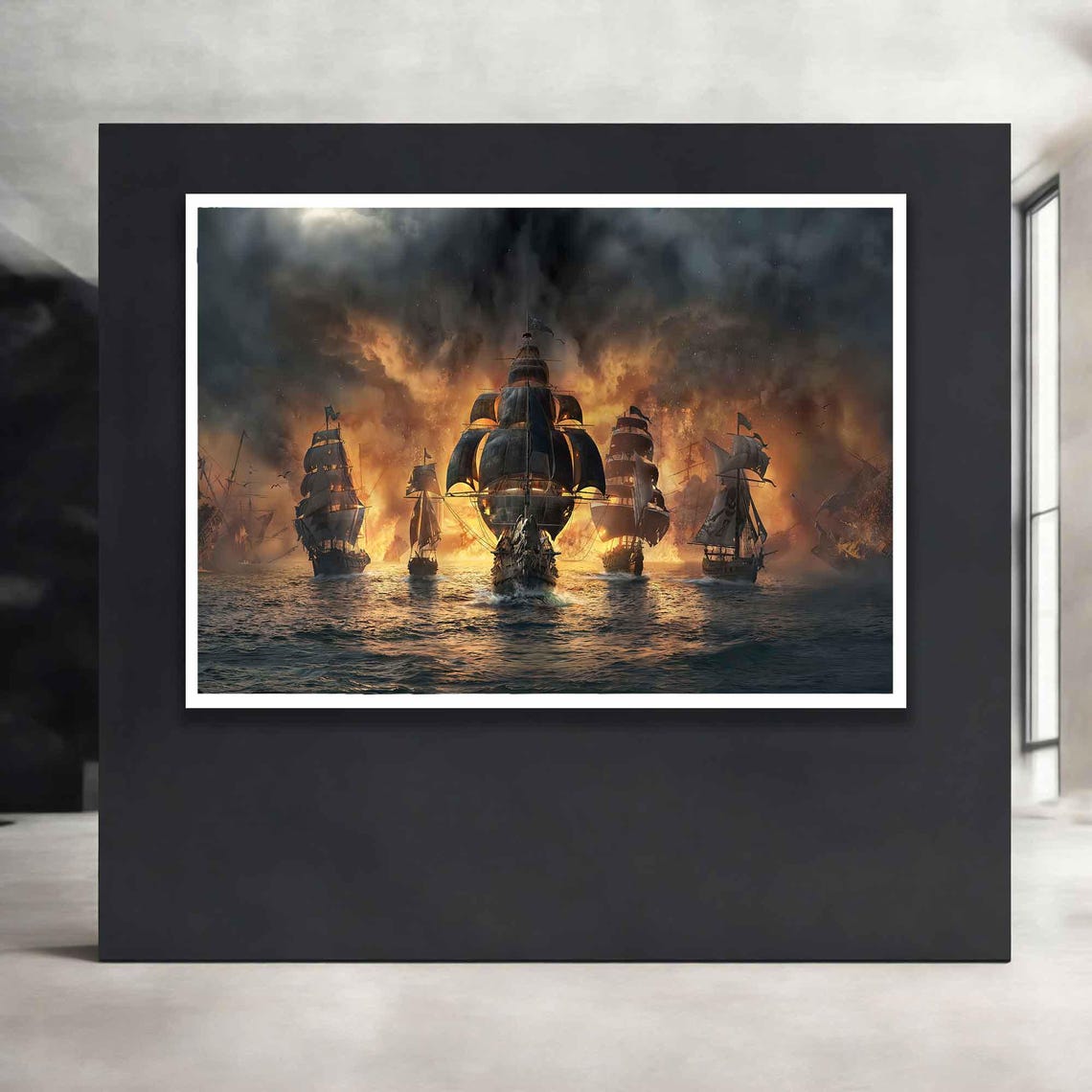 Pirate Tall Ships Fleet Stormy Sunset Ocean Battle Scene Poster - Image 5