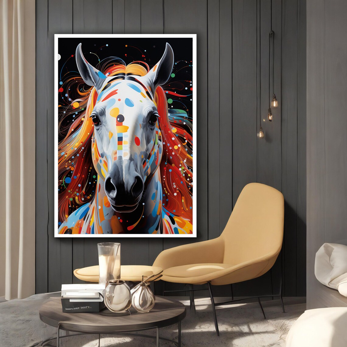 Colorful Horse Portrait Rainbow Paint Splash Fiery Mane Poster - Image 2