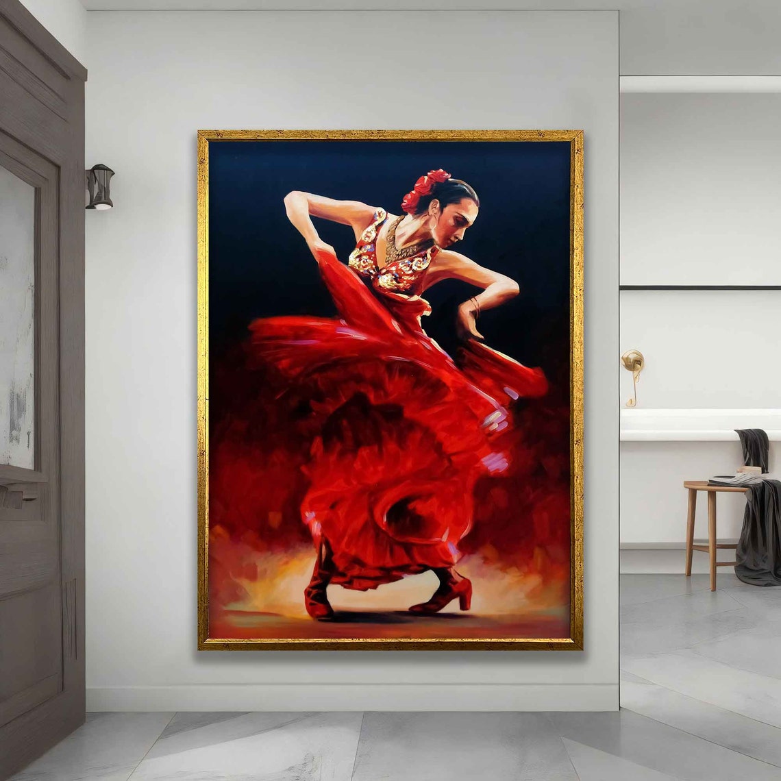 Passionate Flamenco Dancer in Red Dress Spanish Dance Art Poster