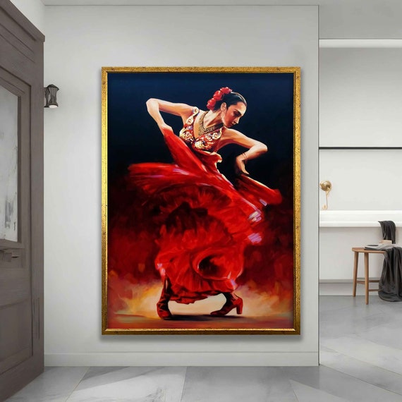 Ballerina Woman Dancer Girl Art In Red Dress Ballerina Poster Salsa Woman Print