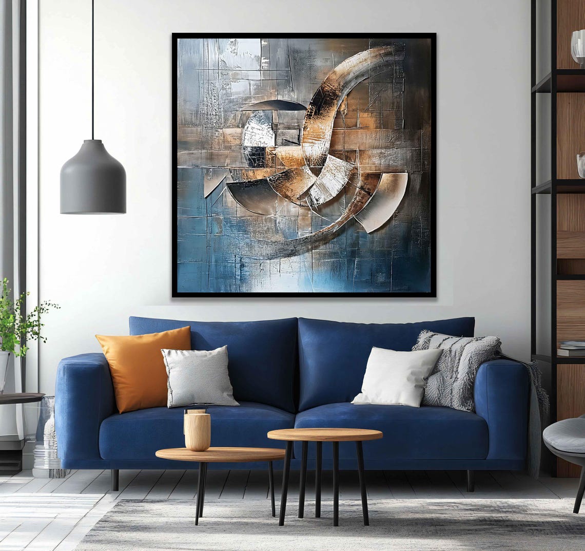 Metallic Copper Silver Circles Geometric Blue Gray Modern Art Poster - Image 5