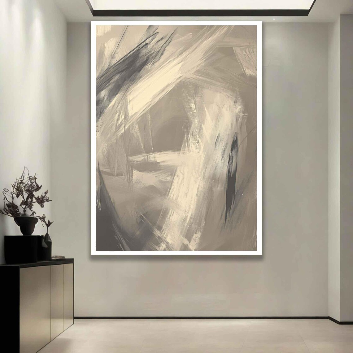 Gold Beige Abstract Brushstroke Painting Modern Neutral Wall Art - Image 4