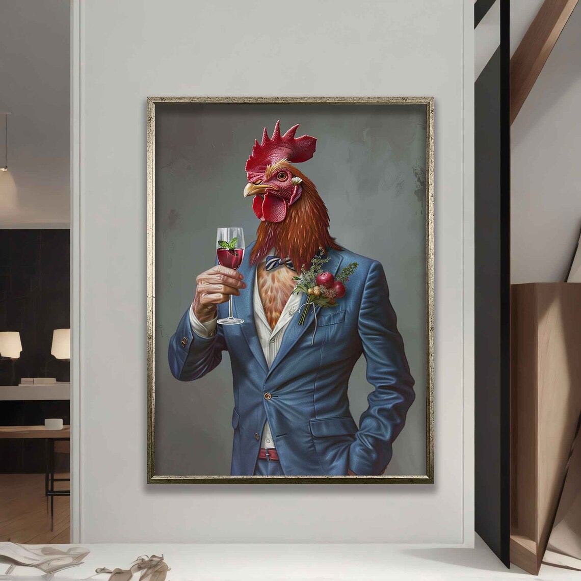 Rooster Man Rooster Picture in Suit, Minimalist Poster - Image 5