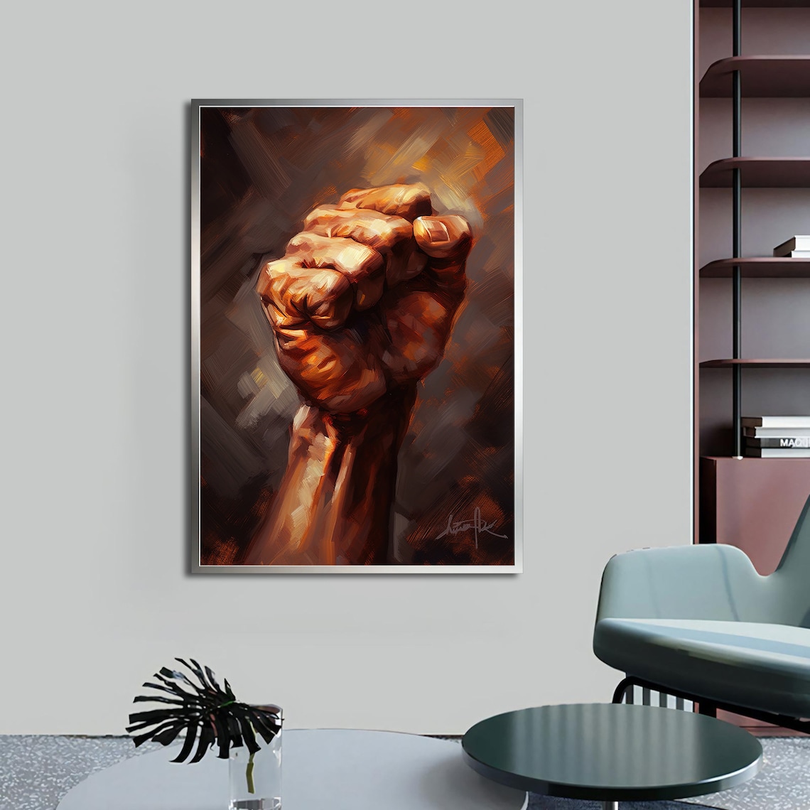 Raised Power Fist Painting Strength Unity Motivational Wall Art Poster - Image 3
