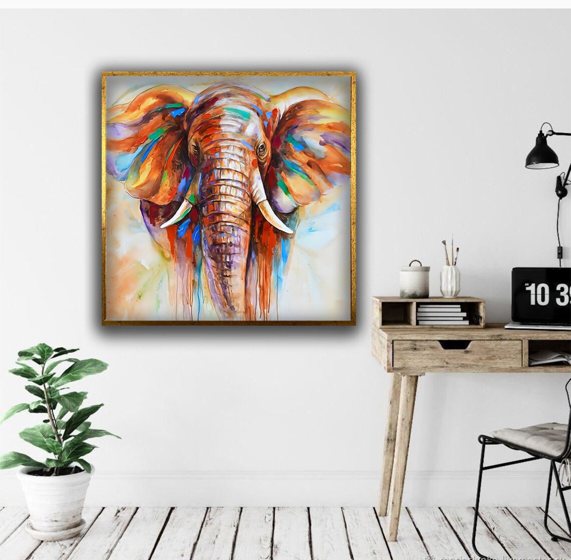 Colorful Watercolor Elephant Portrait Vibrant Splash Paint Wildlife Poster - Image 5