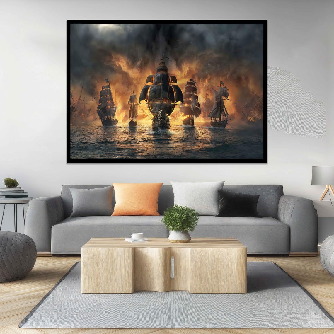 Pirate Tall Ships Fleet Stormy Sunset Ocean Battle Scene Poster - Image 4