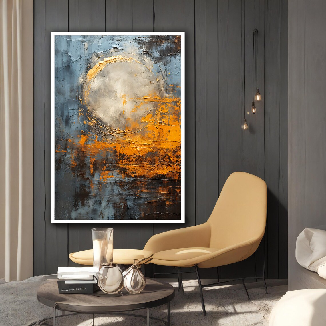 Orange Grey Abstract Art Print, Modern Colorful Decor - Image 2