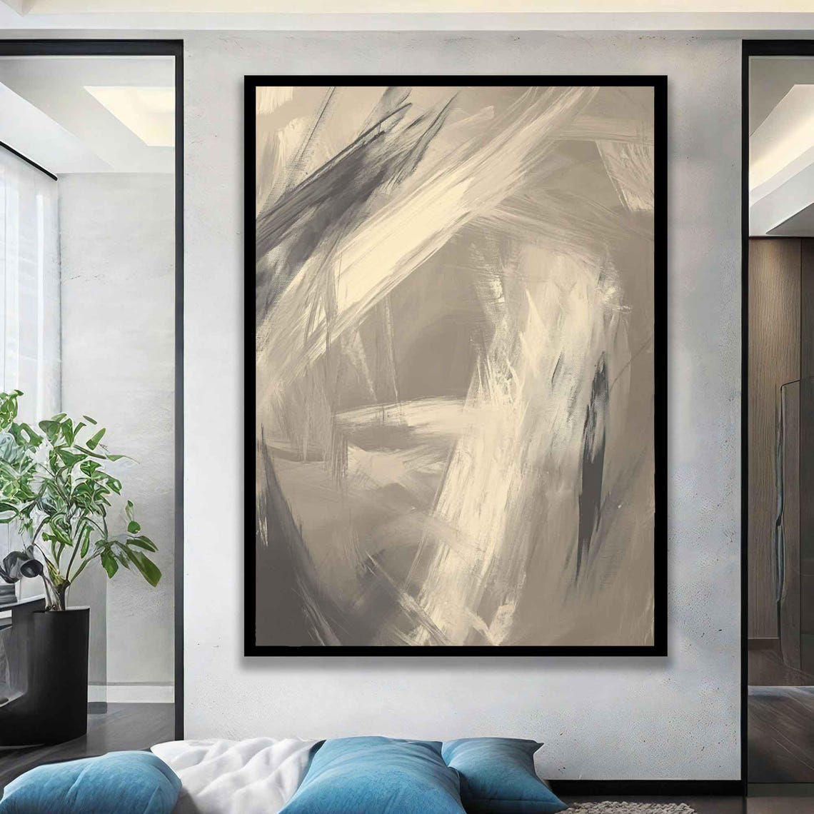 Gold Beige Abstract Brushstroke Painting Modern Neutral Wall Art - Image 5
