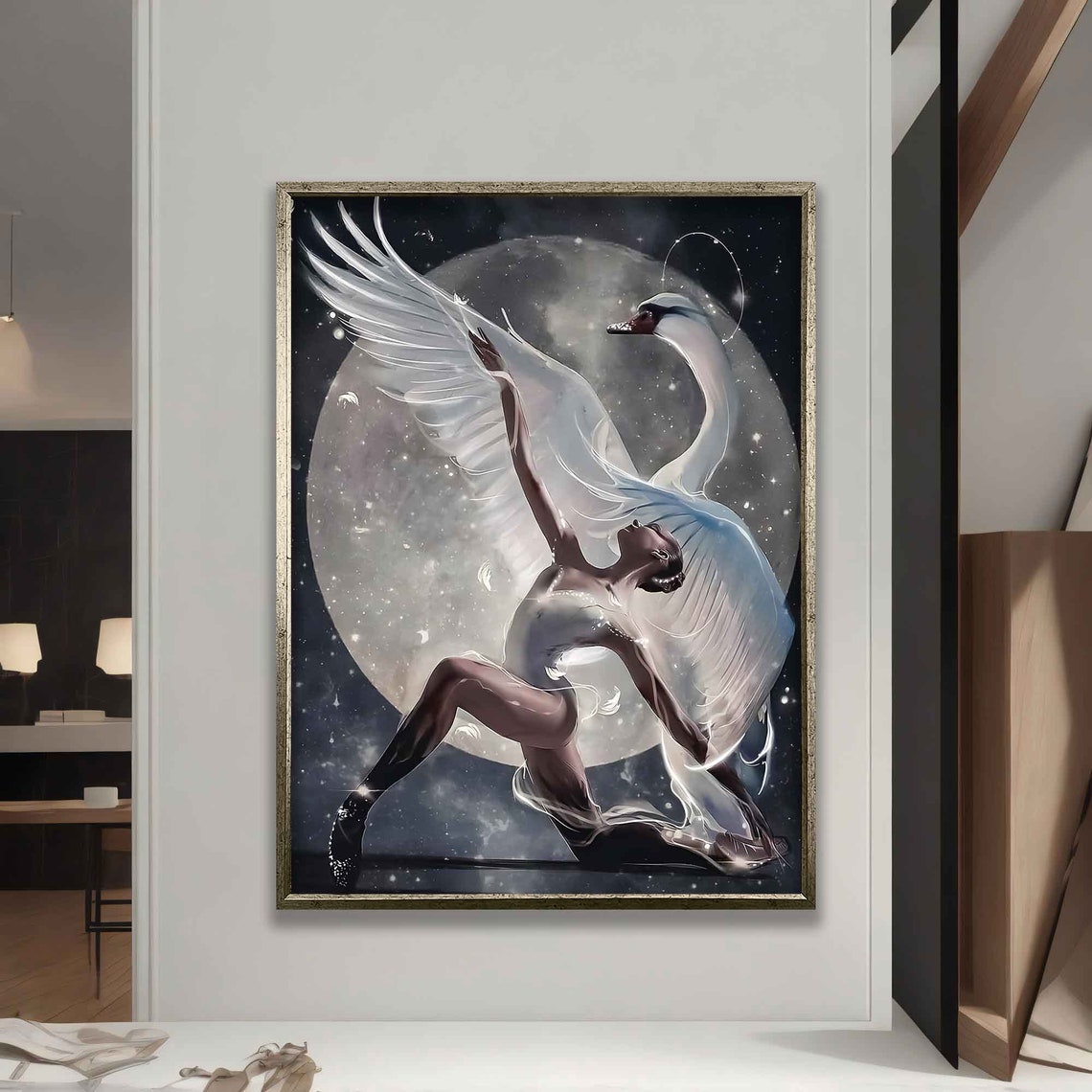 Ballerina Swan Dancer Under Full Moon Night Sky Ballet Art Poster - Image 5