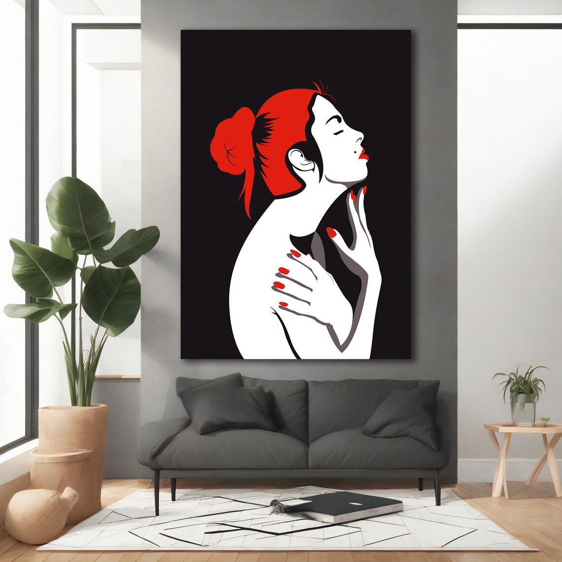 Bold Red Hair Woman Pop Art Portrait Black Background Wall Poster - Image 3