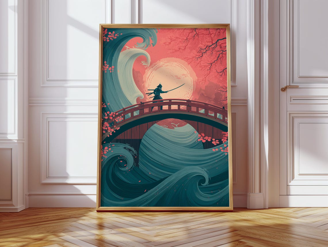 Japanese Samurai Poster Print, Nature Flowers