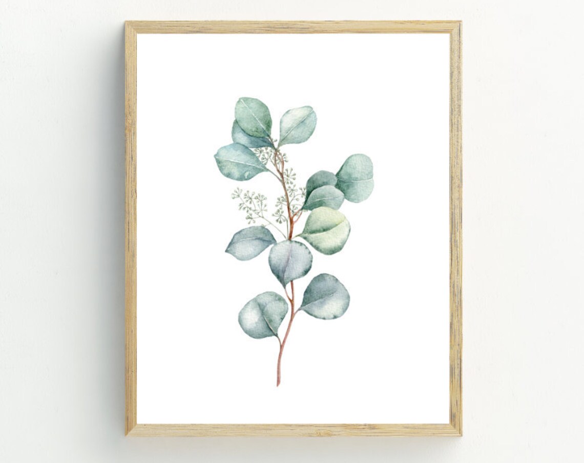 Eucalyptus Leaf Watercolor Art Print, Botanical Decor