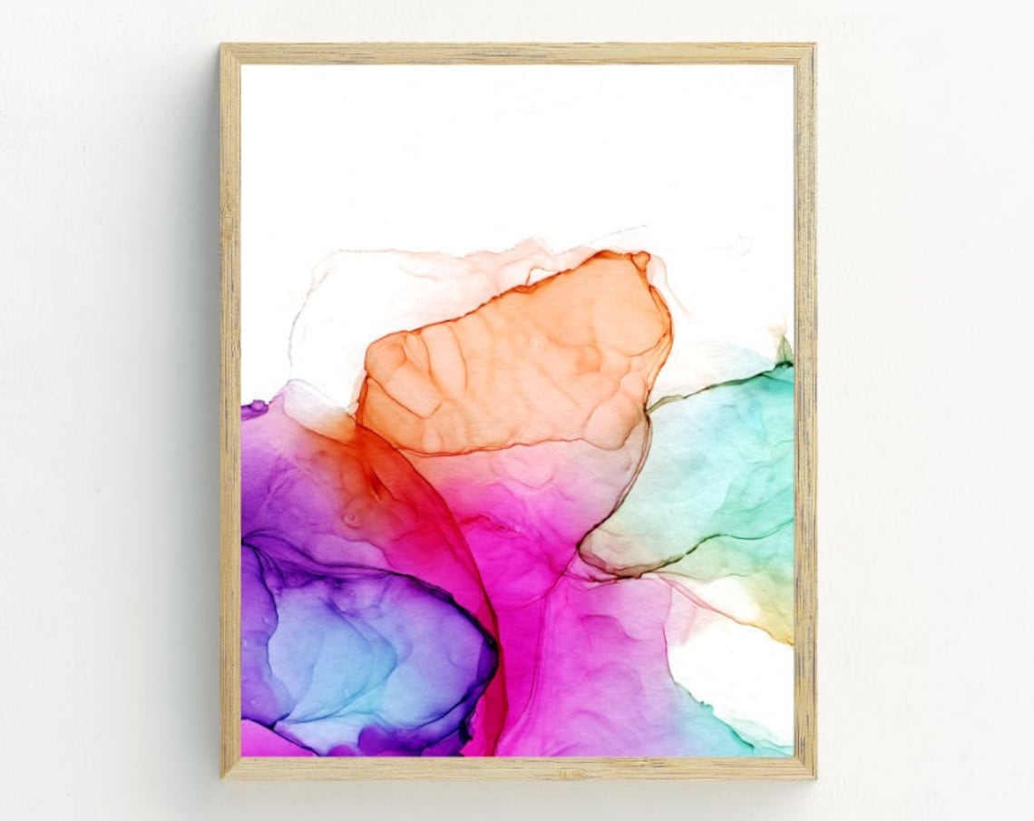 Colorful Alcohol Ink Abstract Purple Pink Teal Modern Fluid Art Poster