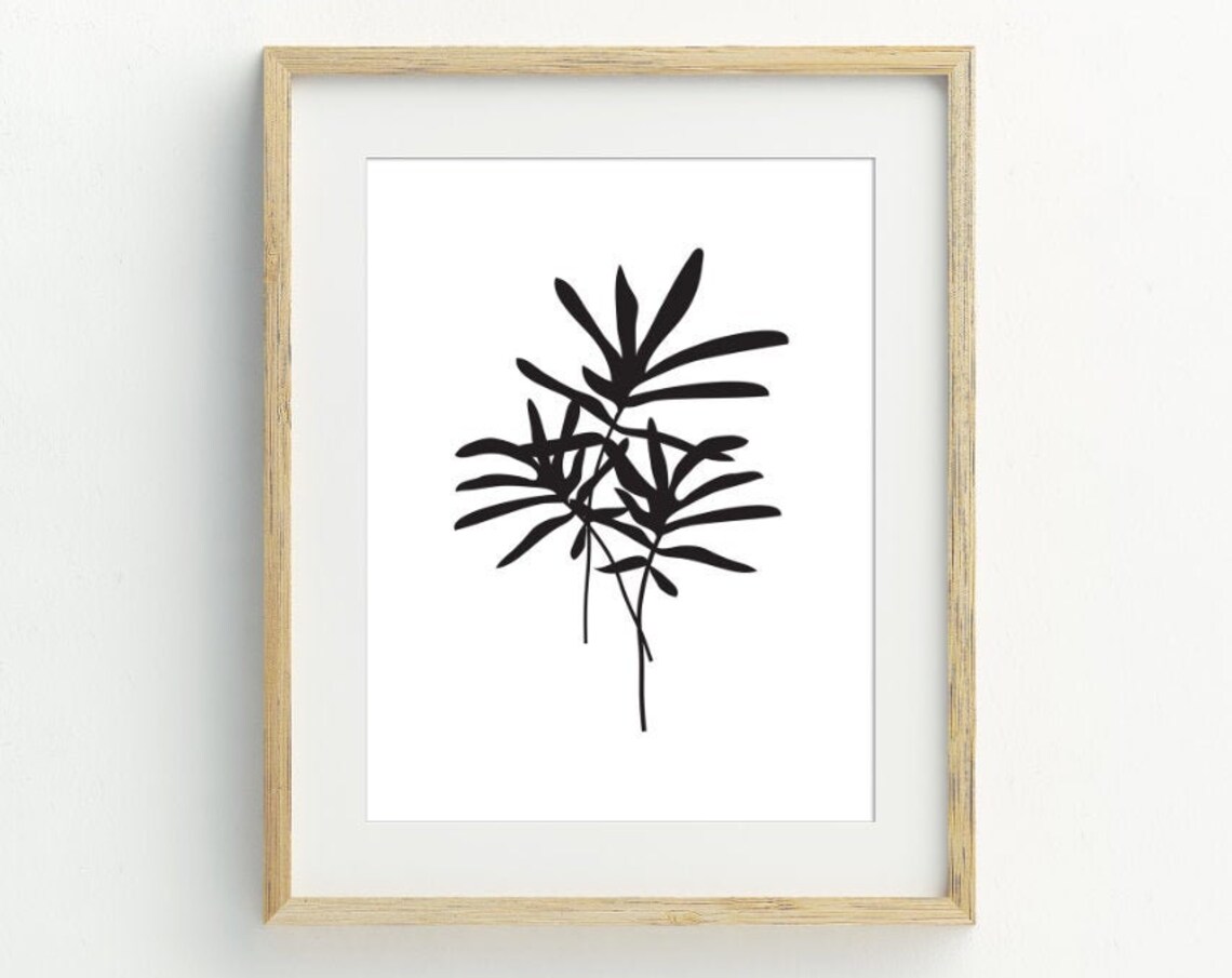 Black Palm Leaf Silhouette Minimalist Monochrome Botanical Wall Art