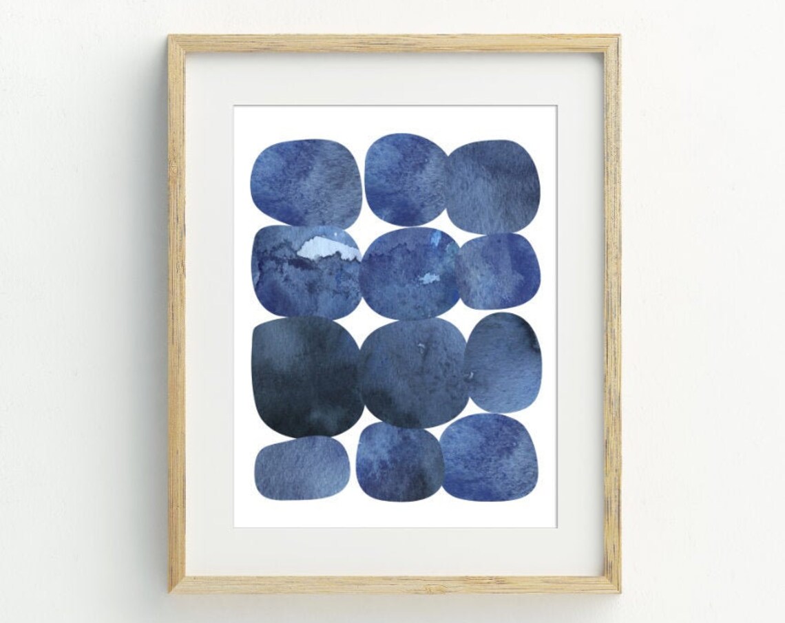 Abstract Art Print, Indigo Blue Minimalist Watercolor