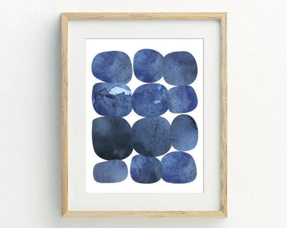 Abstract Art Print, Indigo Blue Minimalist Watercolor