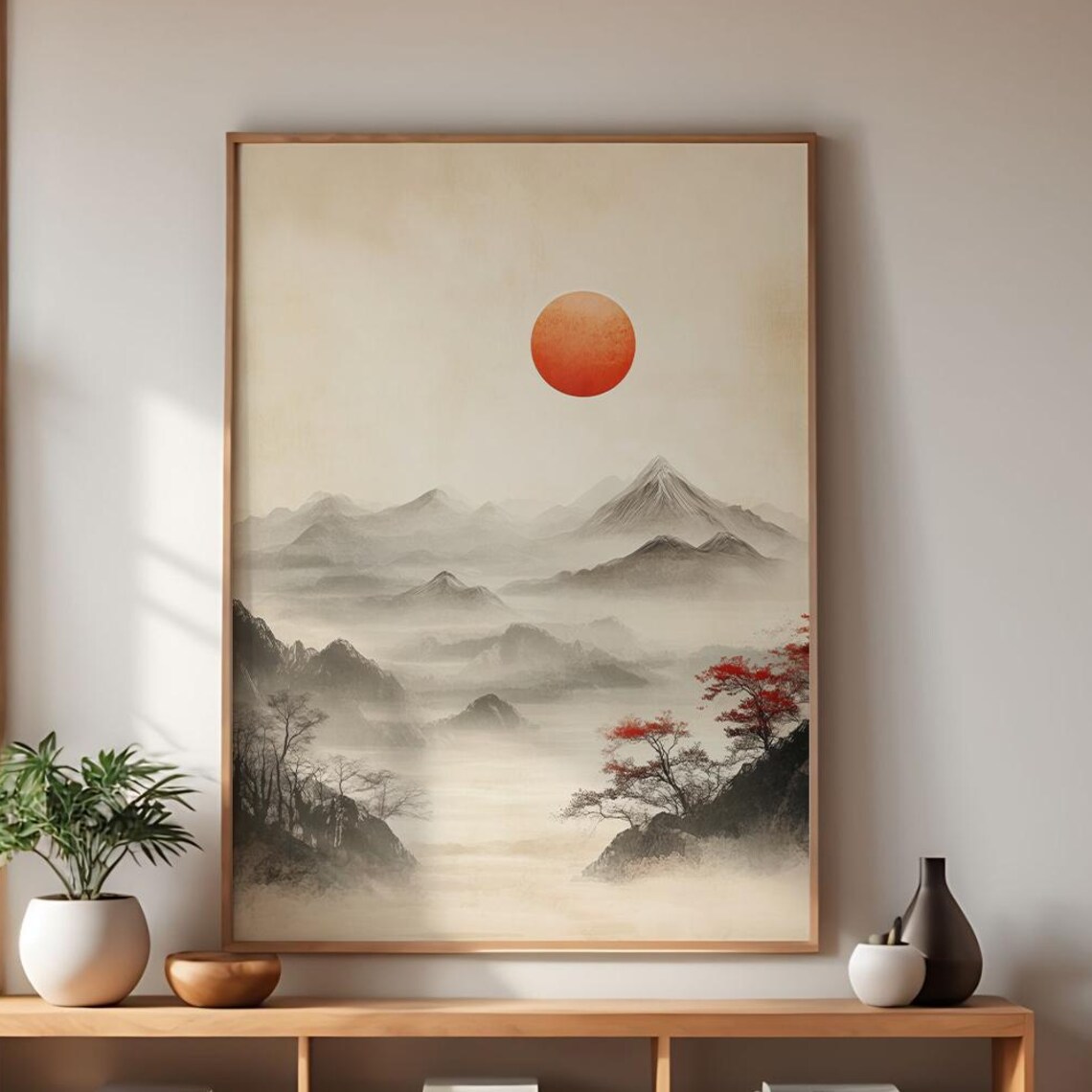 Japanese Mountain Landscape, Misty Peaks Travel Poster