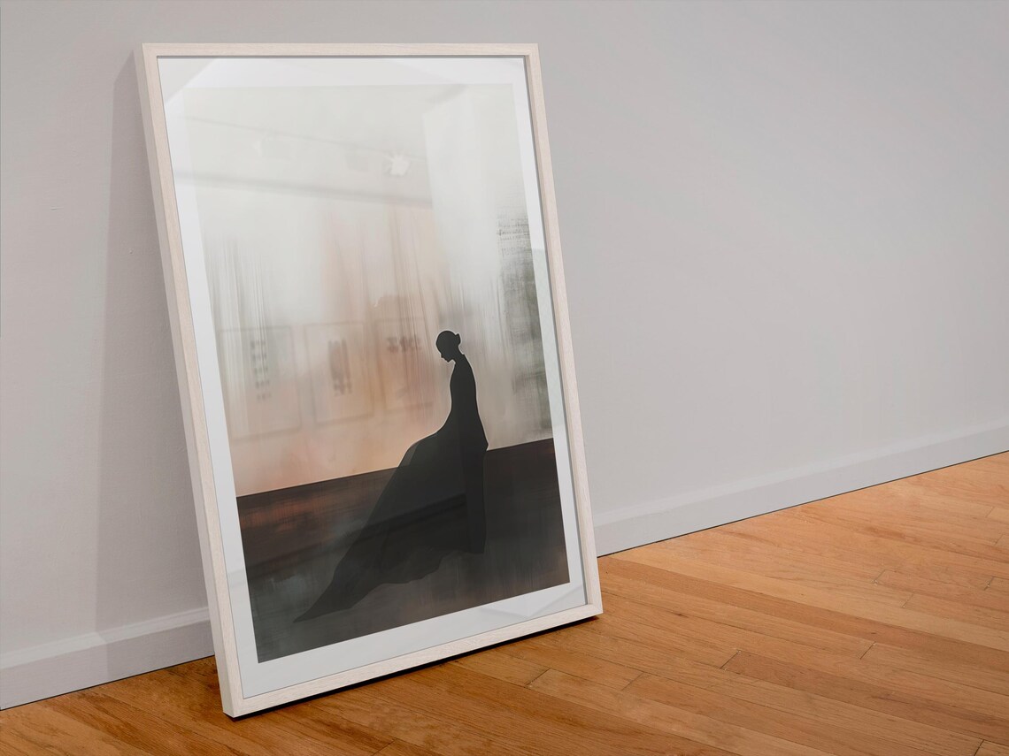 Seated Woman Silhouette In Misty Peach Tones Contemplative Art Poster - Image 4