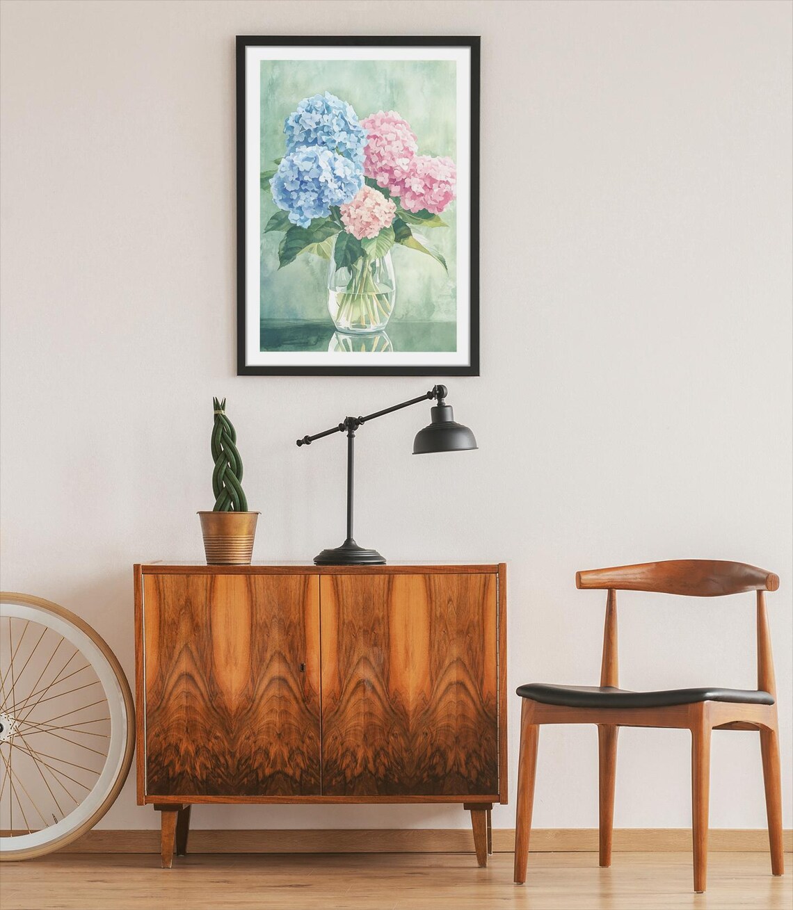 Hydrangea Watercolor In Glass Vase Blue And Pink Floral Poster - Image 3