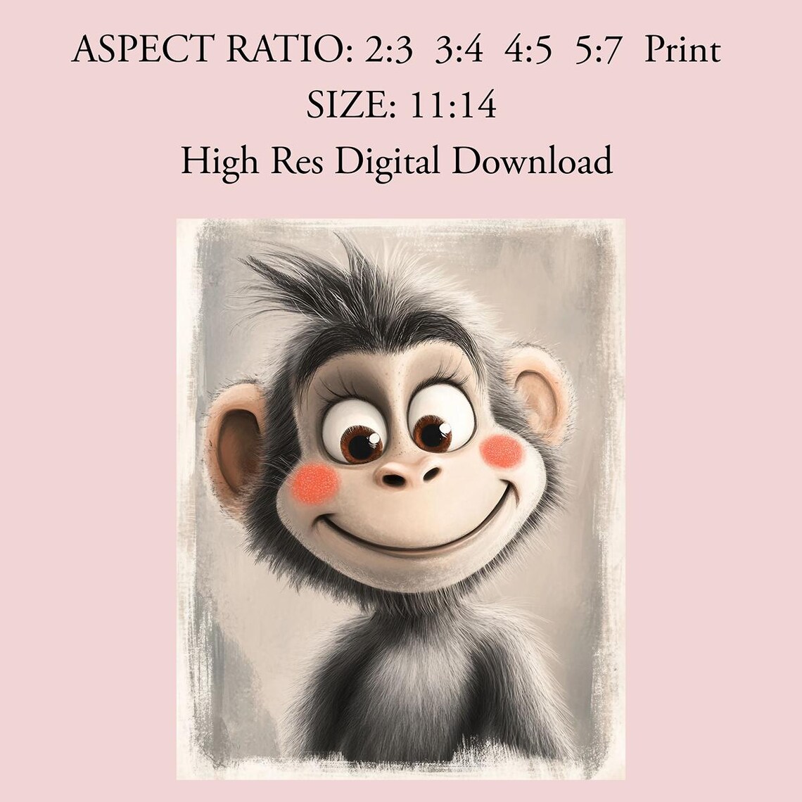 Cute Fluffy Baby Monkey Portrait Playful Nursery Animal Wall Art - Image 2