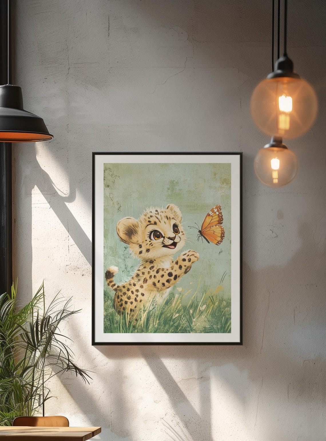 Cute Cheetah Wall Art Print Kawaii Watercolor Butterfly Decor Nursery Art Baby Animal Poster Whimsical Meadow Gift - Image 2