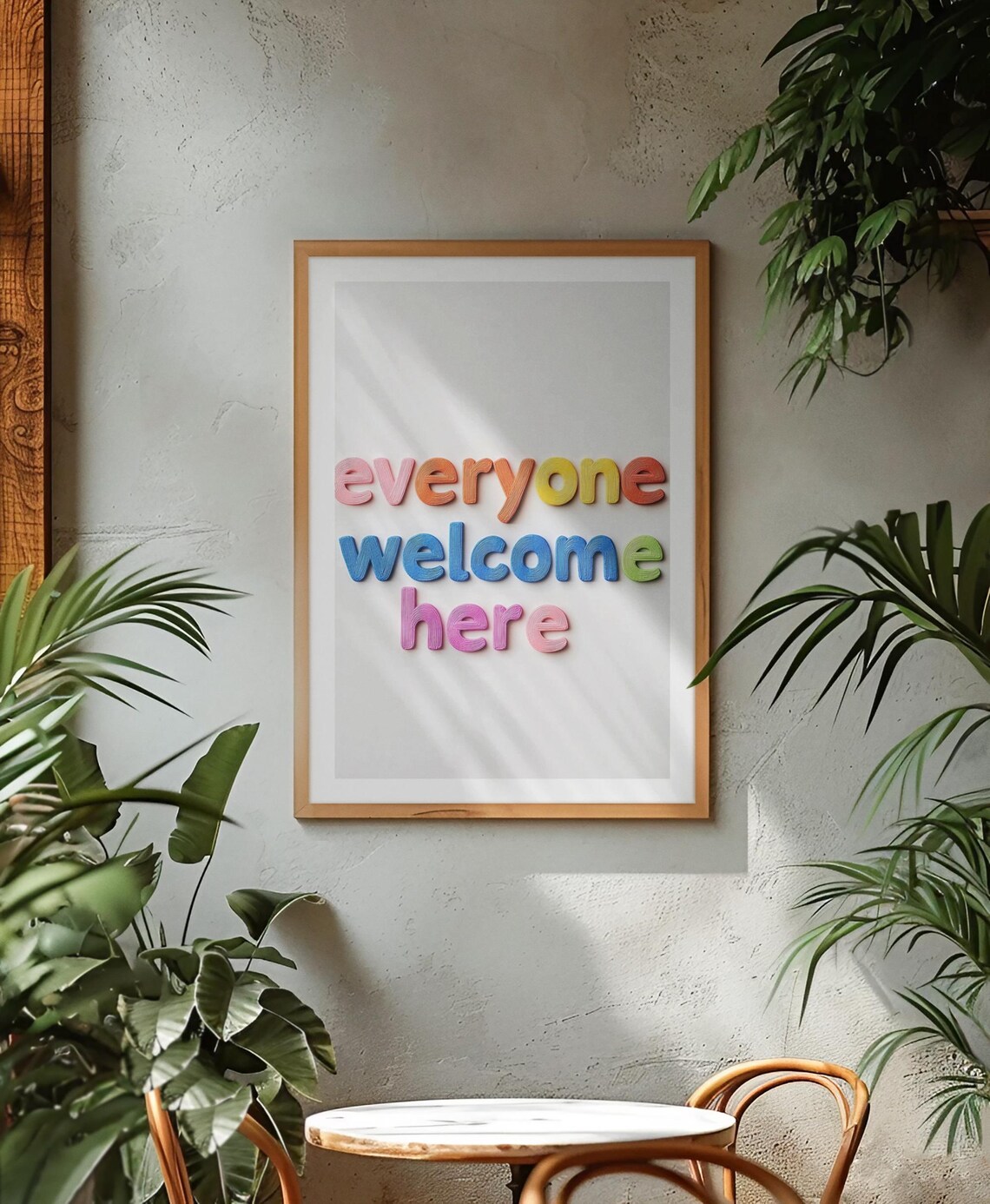 Everyone Welcome Here Rainbow Letters Minimalist Quote Poster