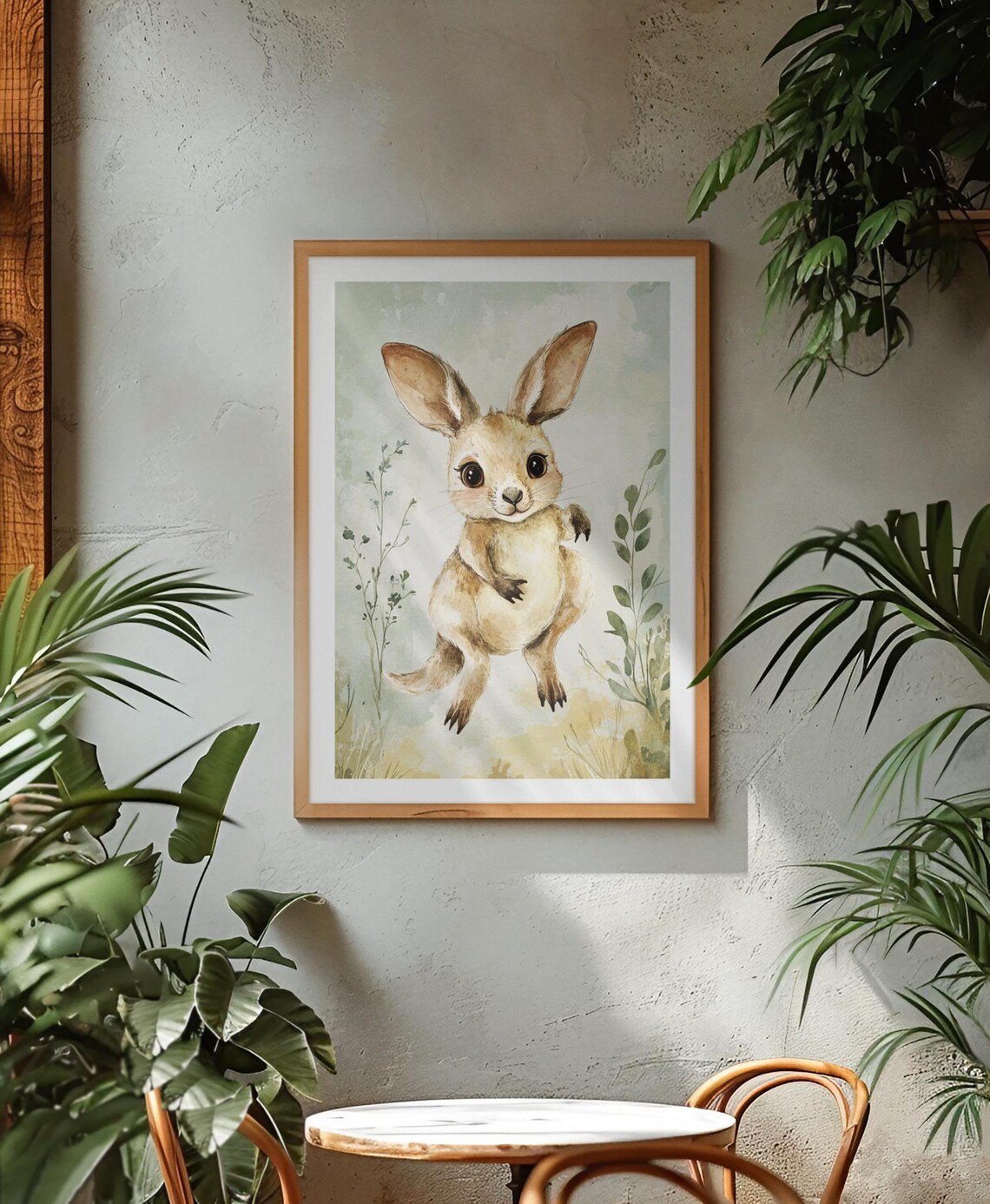 Cute Baby Kangaroo In Nature Watercolor Nursery Kids Art Poster