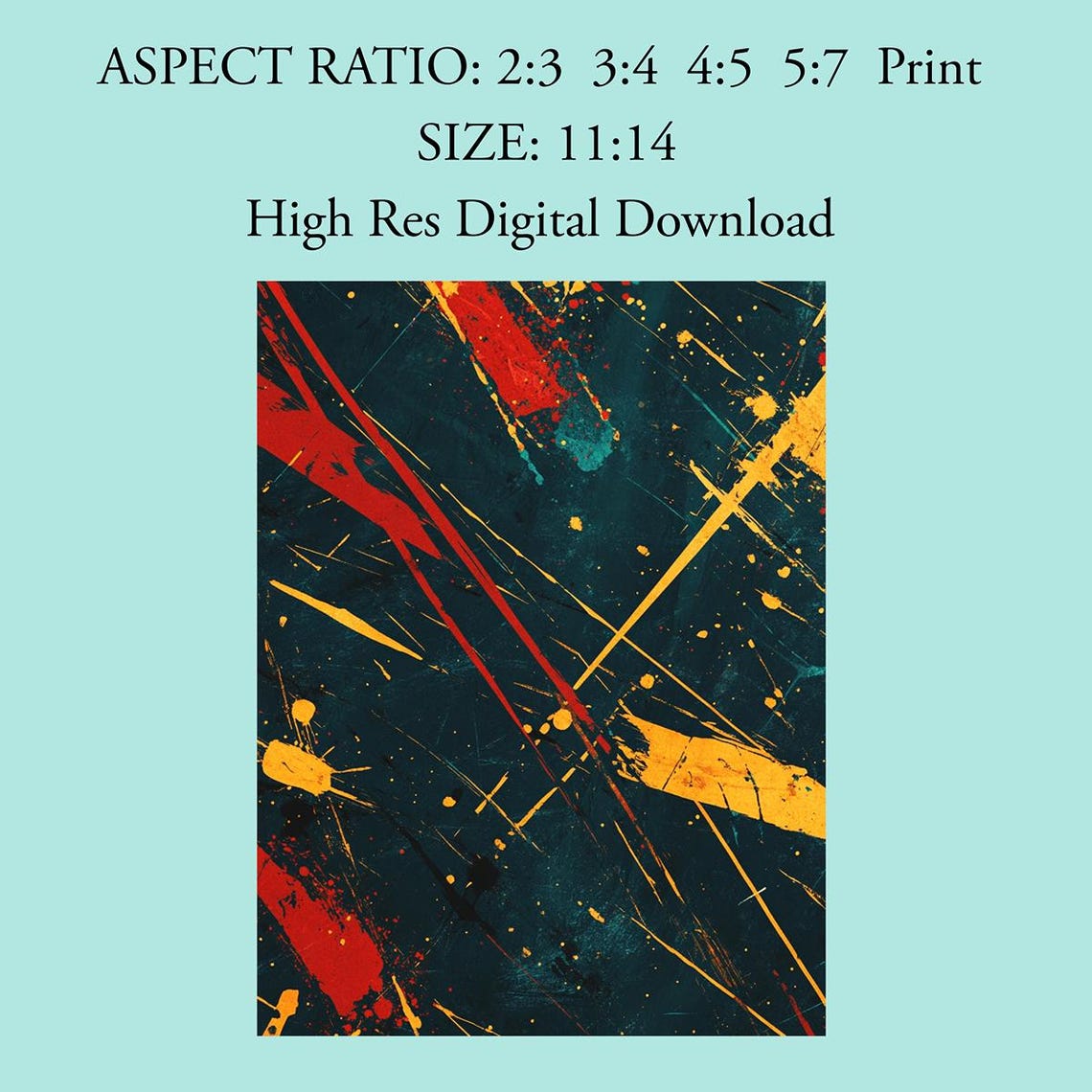 Abstract Splash Wall Art Print Bold Red Yellow Teal Decor Modern Art Poster Abstract Art For Home Office Decor - Image 4