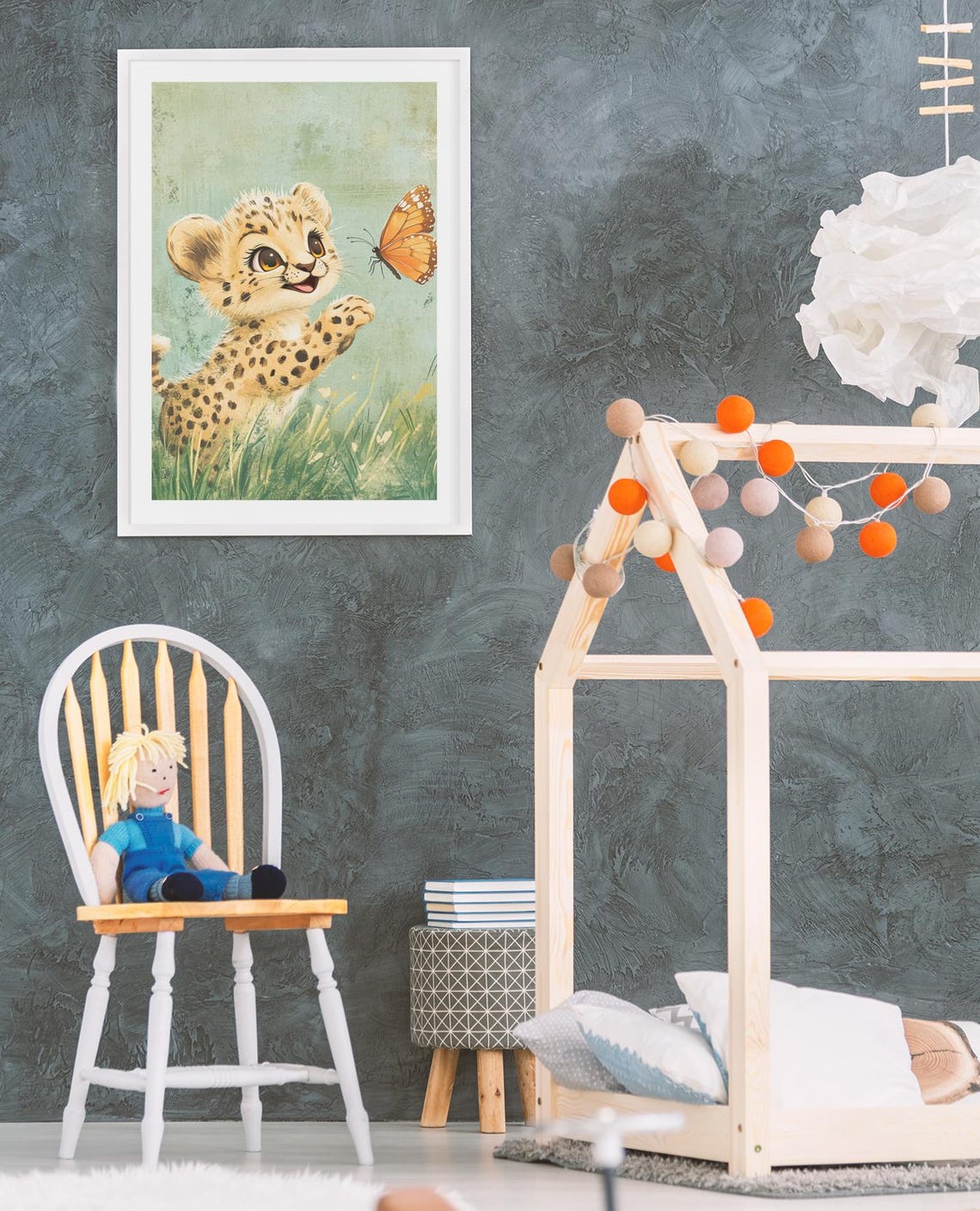 Cute Cheetah Cub Watching Butterfly Safari Nursery Room Poster - Image 4