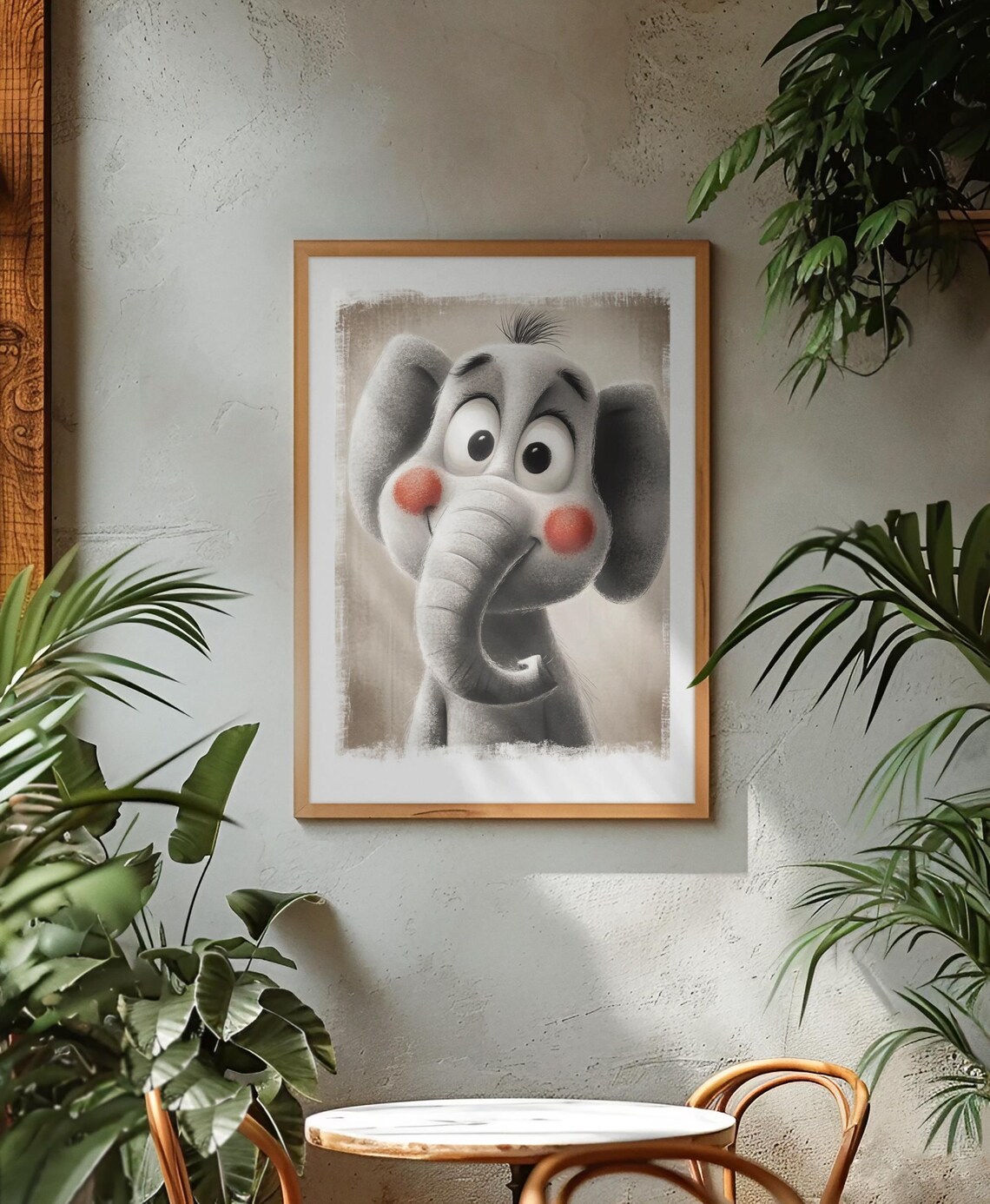Cute Smiling Baby Elephant Portrait Safari Nursery Animal Wall Art