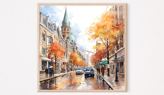 Ottawa Watercolor Painting Art Print Autumn Cityscape Travel Poster