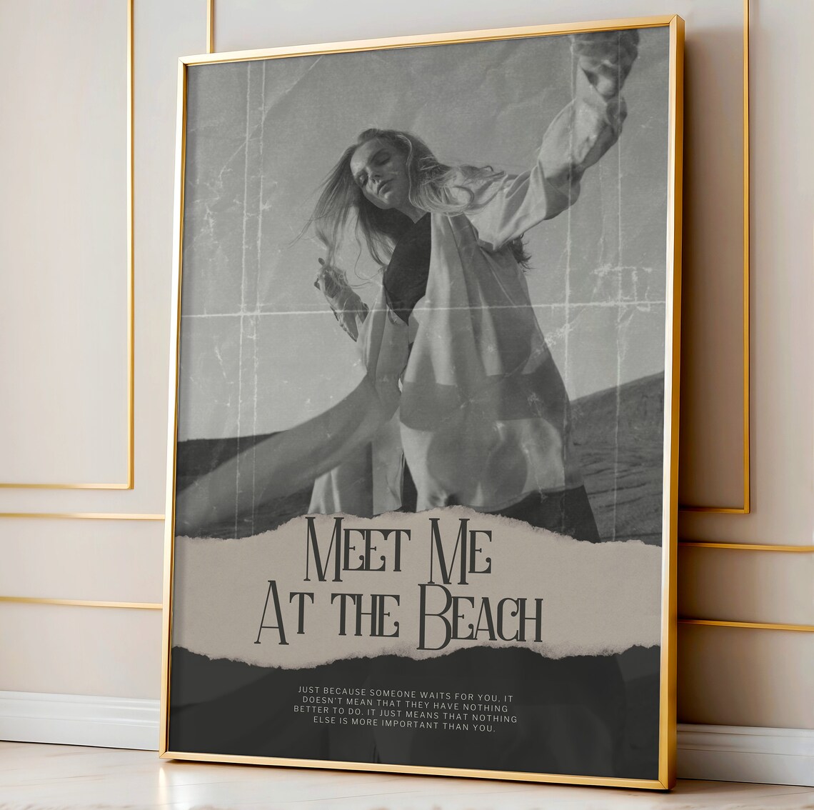 Meet Me At The Beach Black And White Dancing Woman Seaside Photo Quote Poster - Image 2
