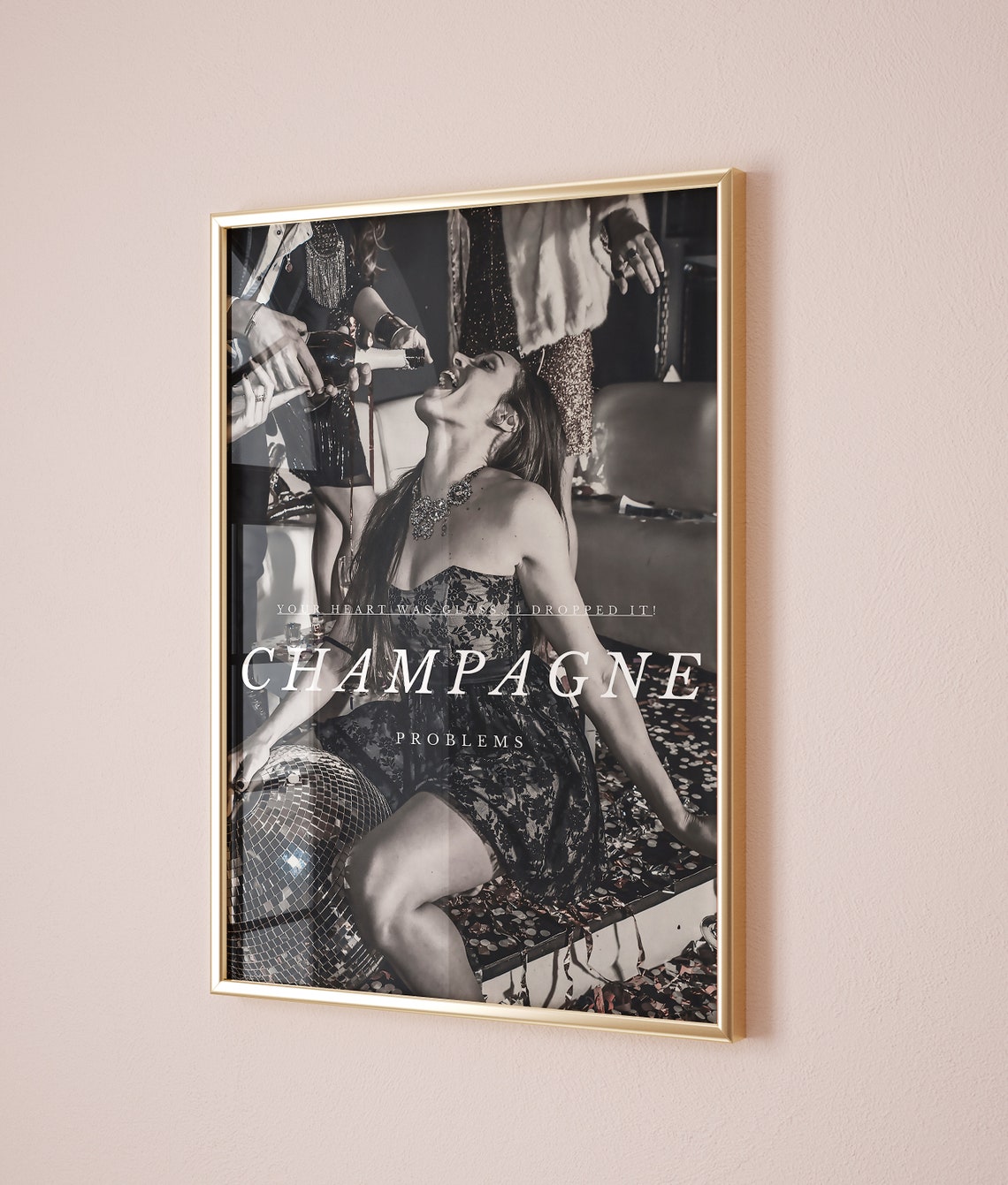 Champagne Problems Black White Party Photo Laughing Quote Poster - Image 2